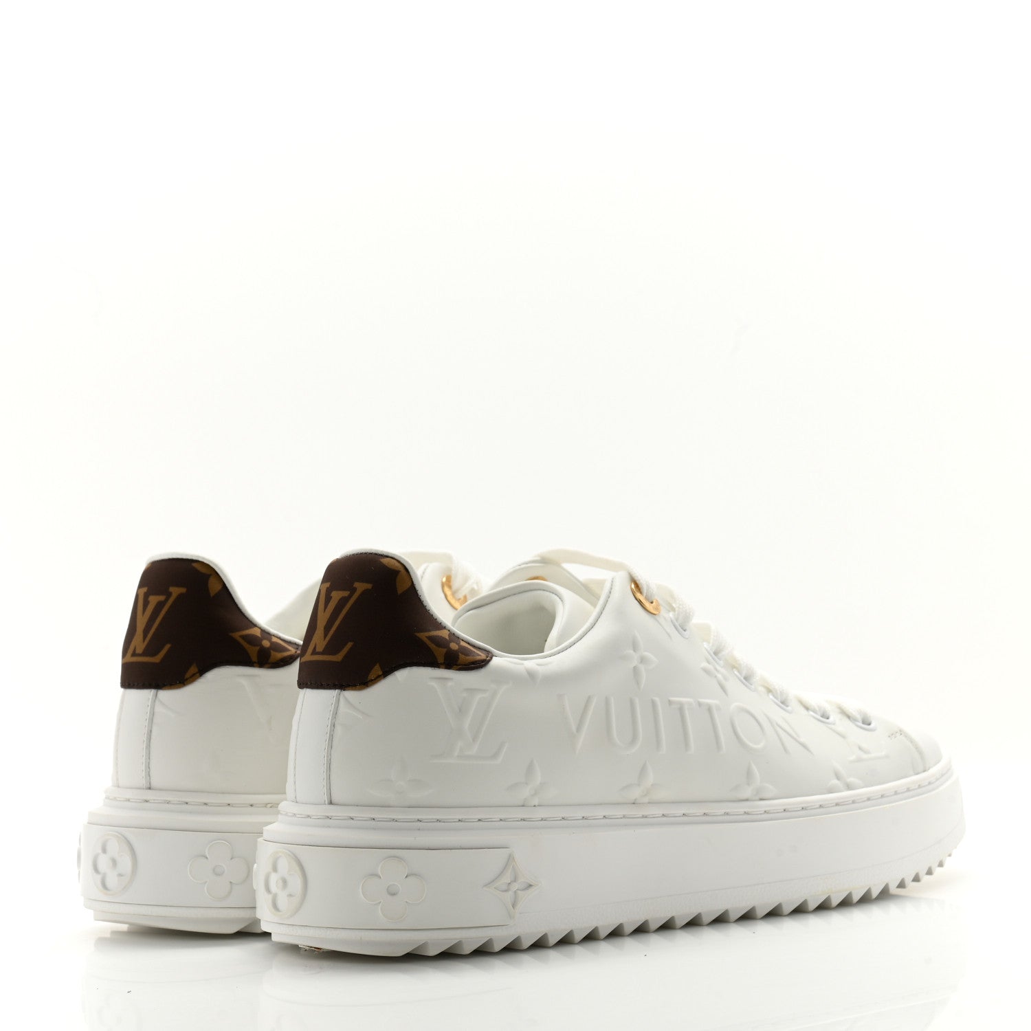 Louis Vuitton Lambskin Embossed Monogram Time Out Sneakers 37.5 White 4 of 11