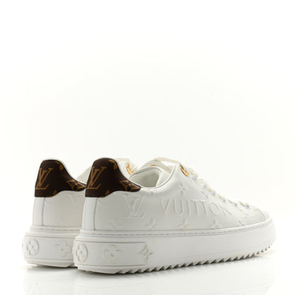 Louis Vuitton Lambskin Embossed Monogram Time Out Sneakers 37.5 White 4 of 11