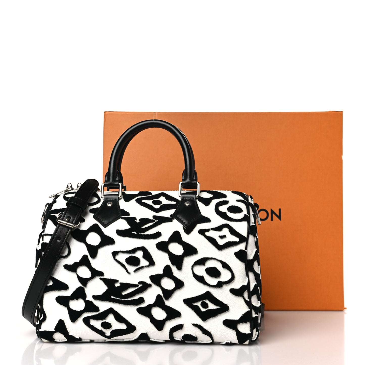 X UF Tufted Monogram Speedy Bandouliere 25 White Black