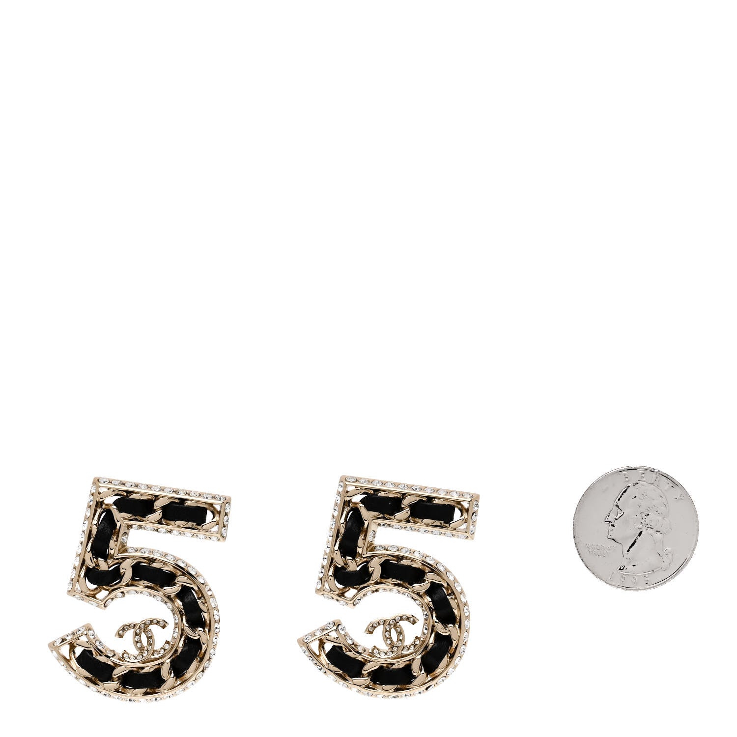 Chanel Crystal Lambskin Chain CC No 5 Earrings Gold Black 2 of 4