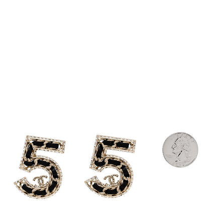 Chanel Crystal Lambskin Chain CC No 5 Earrings Gold Black 2 of 4