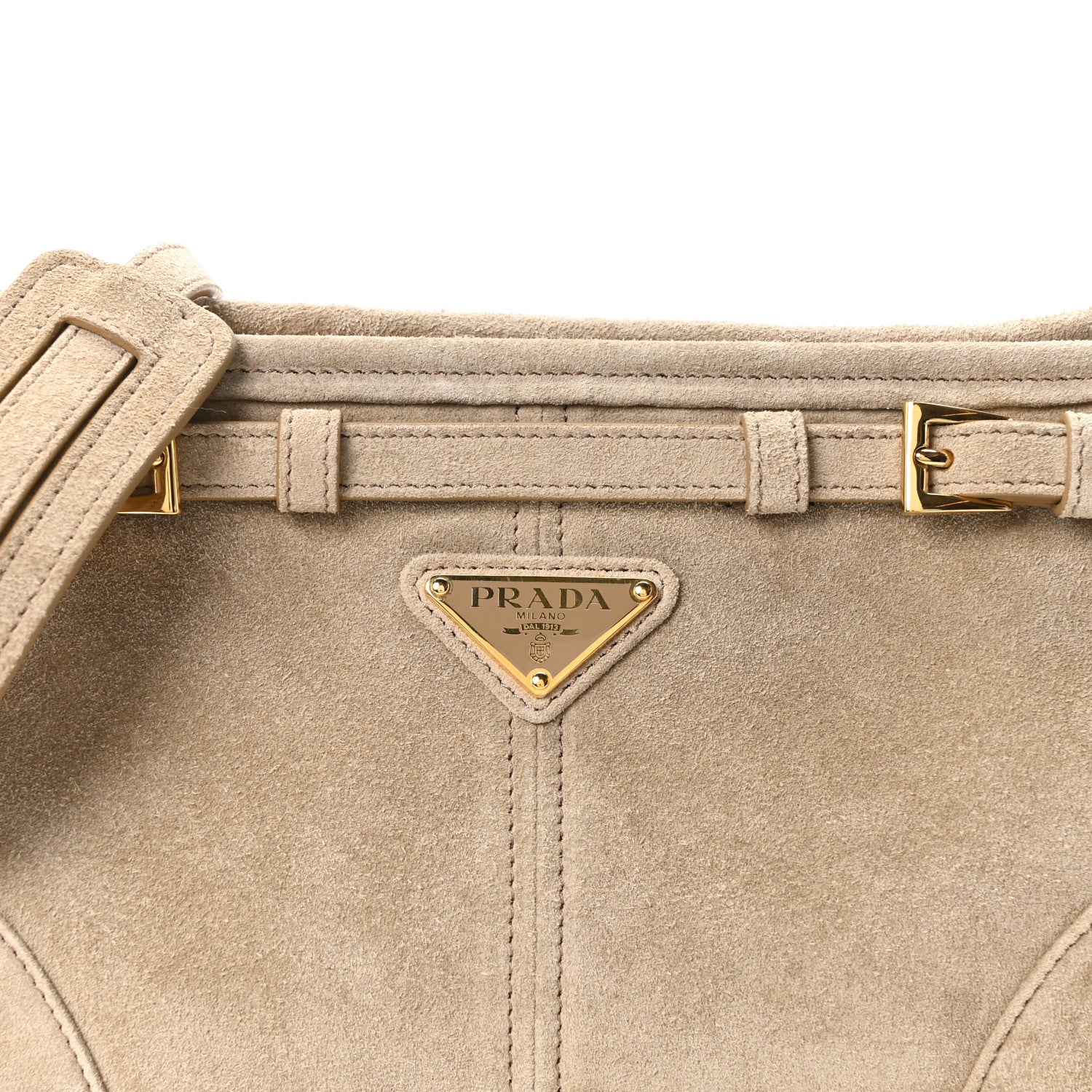 Prada Scamosciato Triangle Small Bonnie Shoulder Bag Deserto 7 of 9