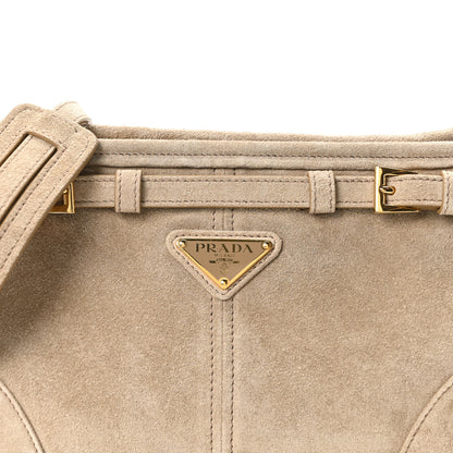 Prada Scamosciato Triangle Small Bonnie Shoulder Bag Deserto 7 of 9