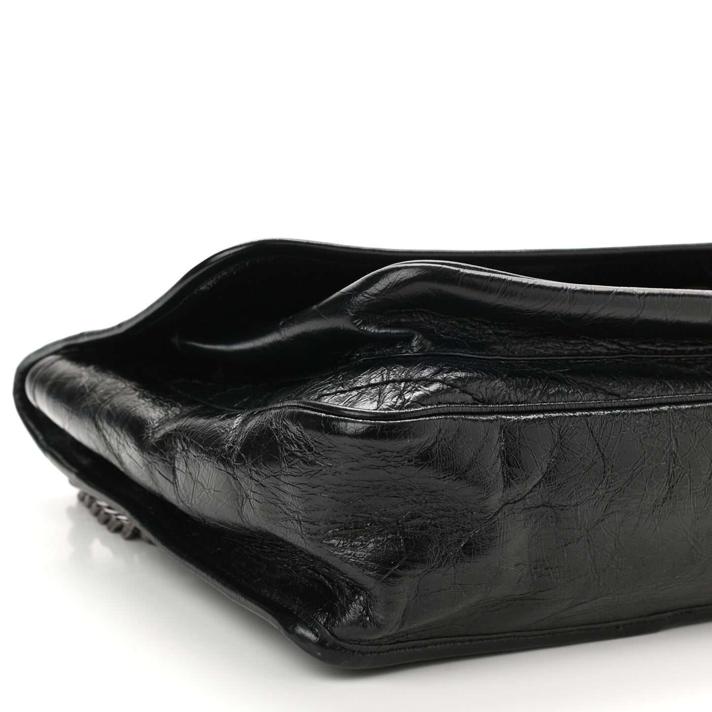 Crinkled Calfskin Matelasse Monogram Medium Niki Chain Satchel Black