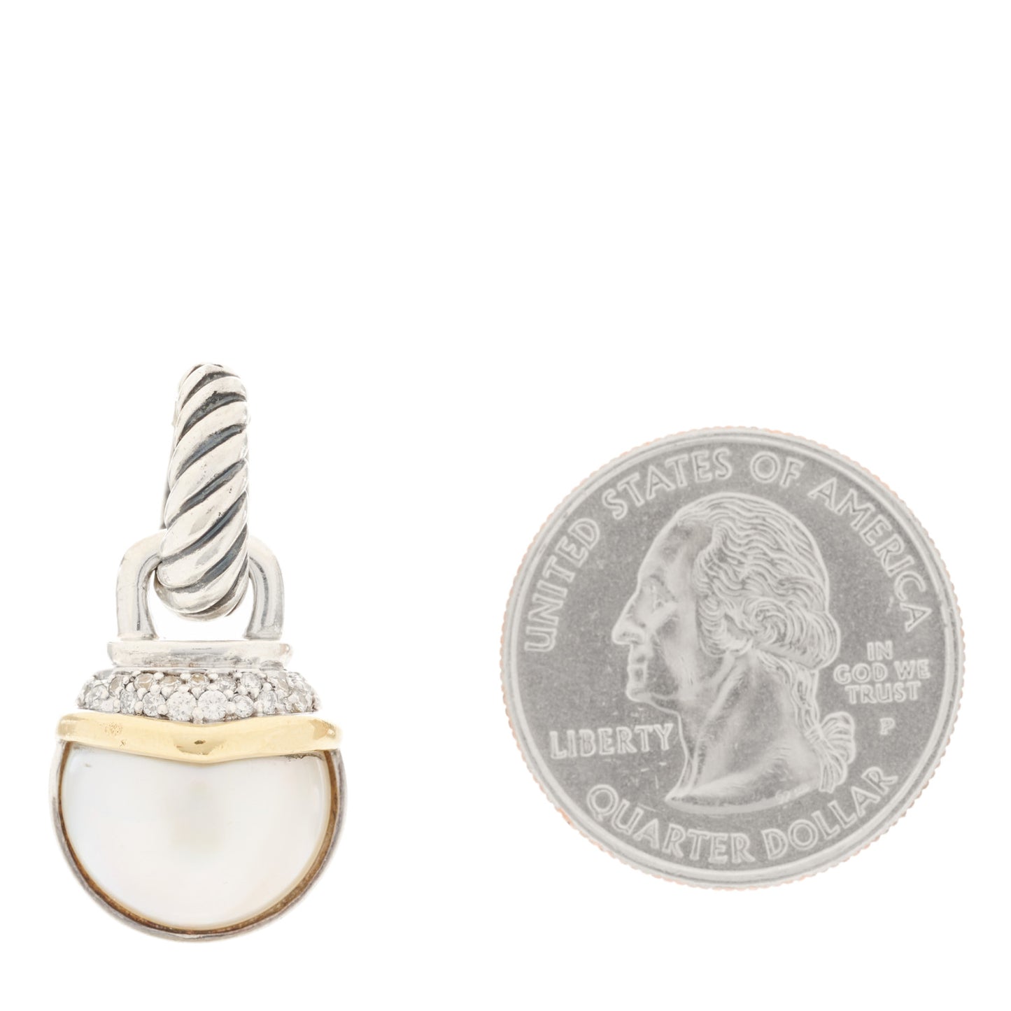 Sterling Silver 18K Yellow Gold Diamond Pearl Enhancer Pendant