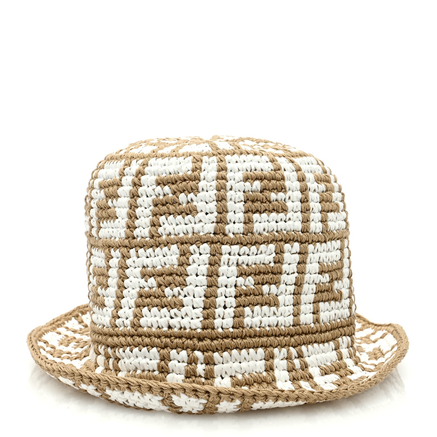 Fendi Cotton Rayon FF Woven Bucket Hat S/M Beige 2 of 8