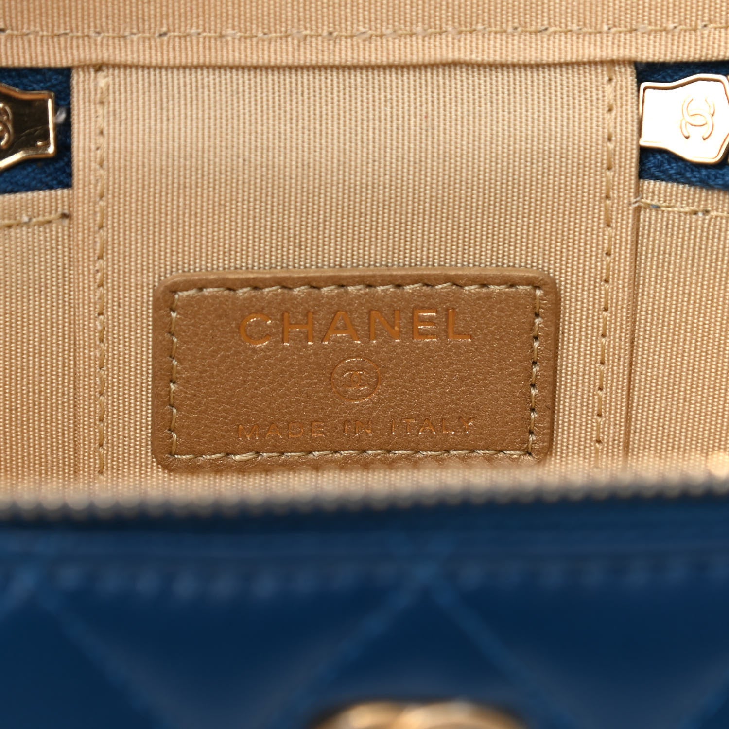 Chanel Lambskin Quilted Pearl Crush Mini Vanity Case With Chain Navy Blue 6 of 9