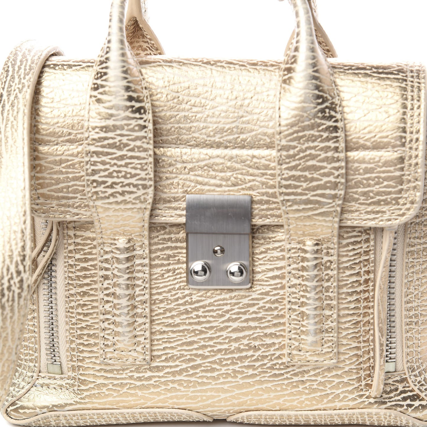 3.1 Textured Calfskin Mini Pashli Satchel Nude Platinum