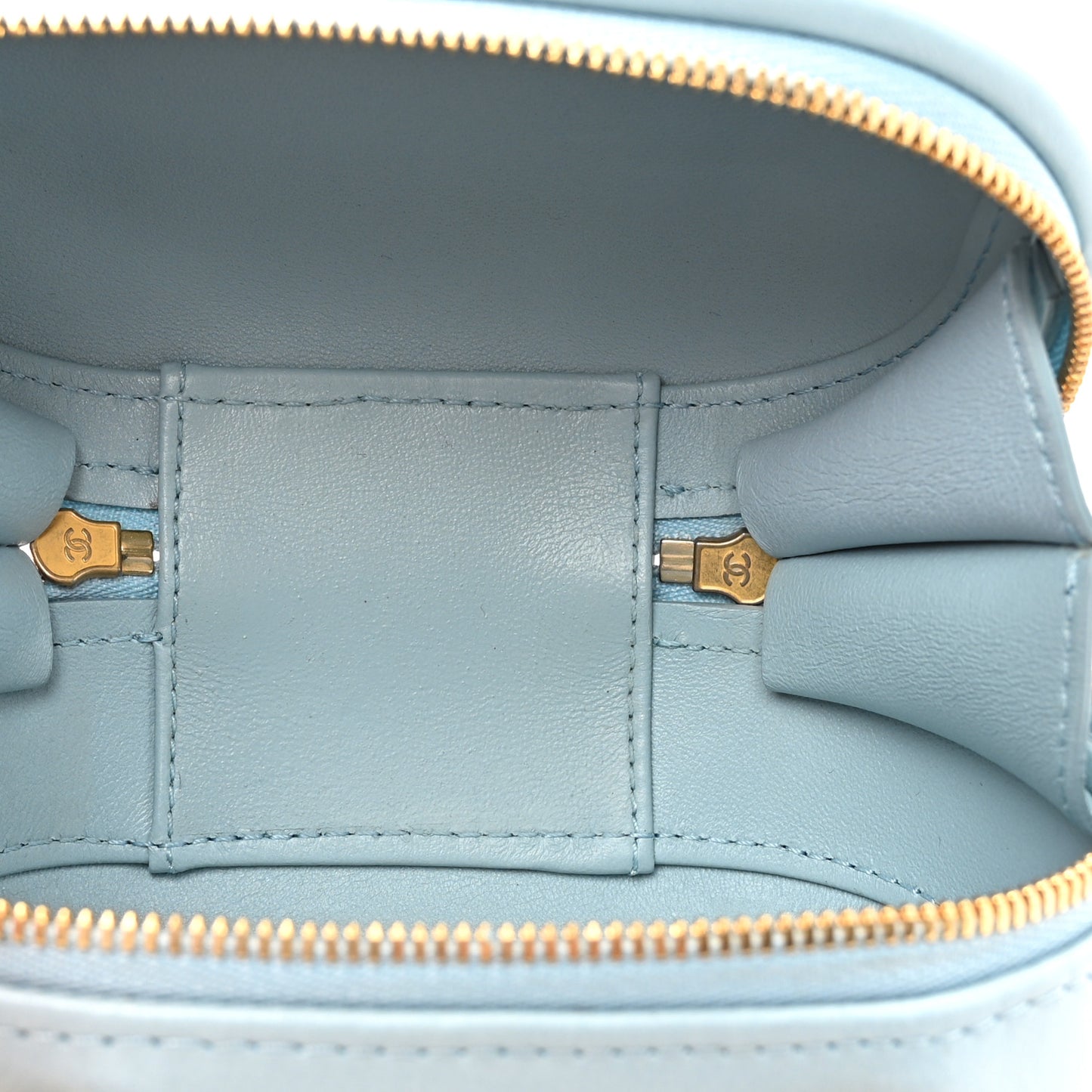 Lambskin Quilted CC Bubble Vanity Case With Chain Light Blue