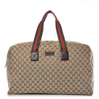 Gucci GG Monogram Web Large Collapsible Carry On Duffle Beige Brown 1 of 18