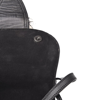 Miu Miu Goatskin Madras Soft Calfskin Crystal Embellished Dahlia Shoulder Bag Black 9 of 16