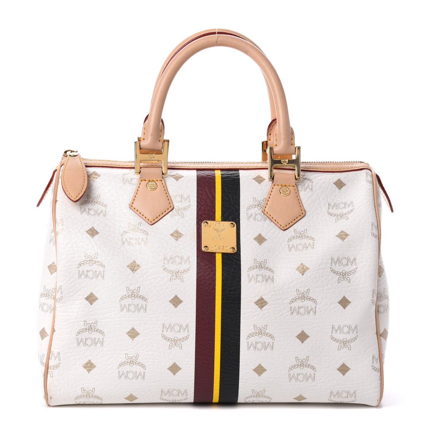 Visetos Striped Boston Satchel White