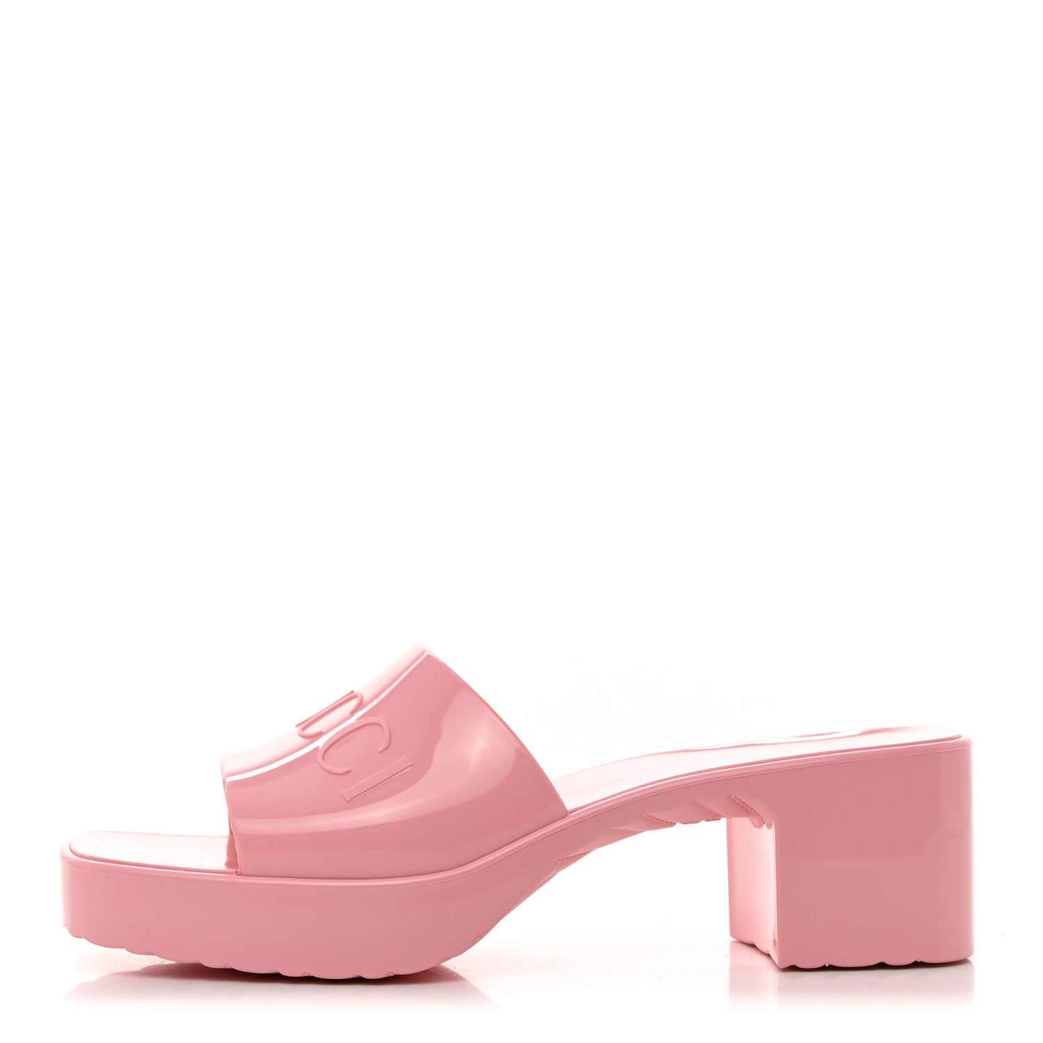 Gucci Rubber Gucci Logo Womens Platform 20/60mm Slide Sandals 36 Wild Rose 1 of 9
