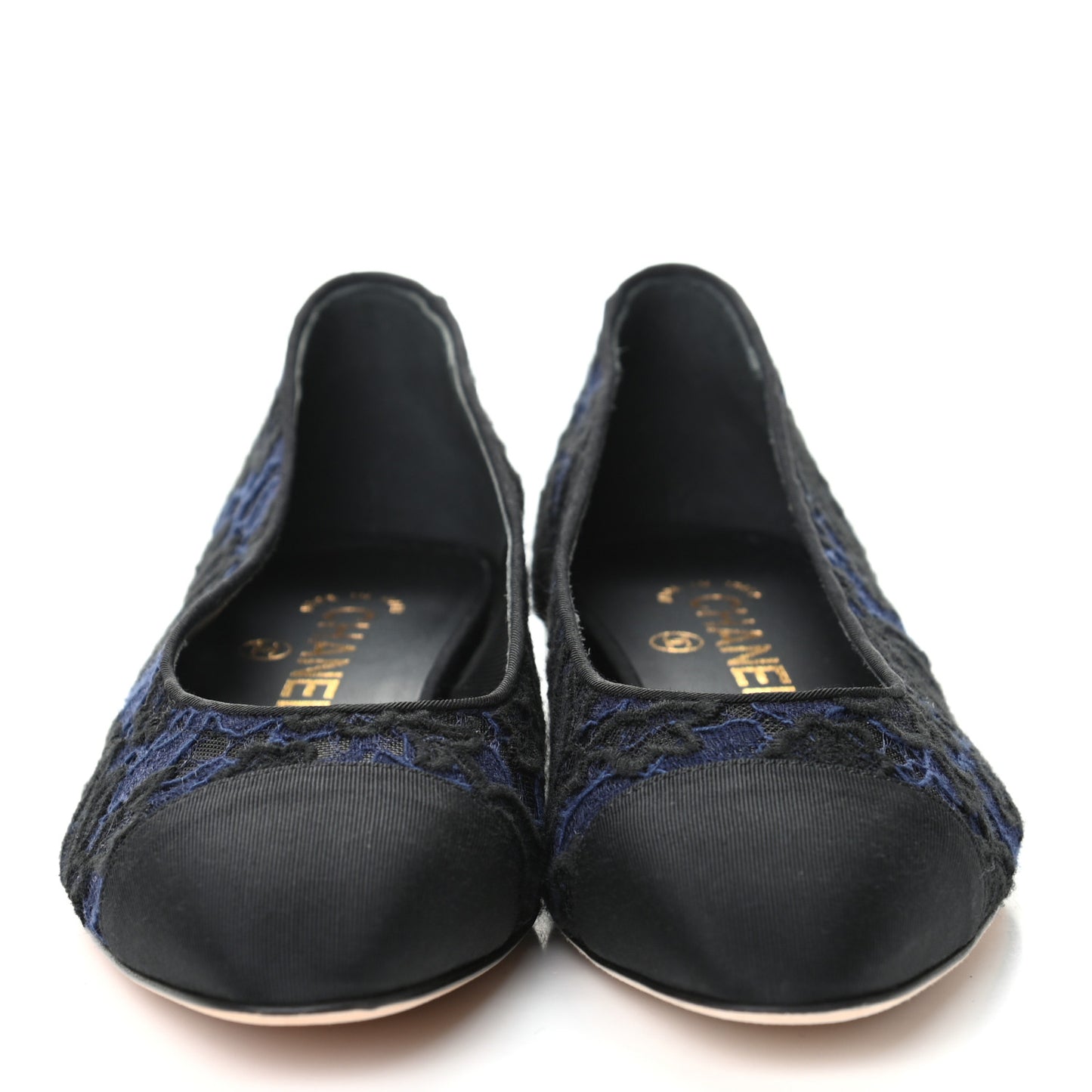 Lace Grosgrain Cap Toe CC Flats 37 Blue Black