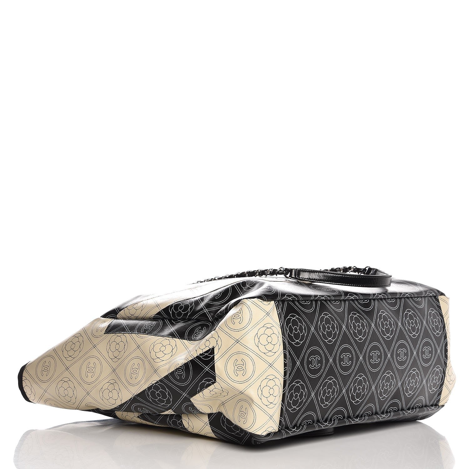 Chanel Coated Canvas Camellia Large Shopping Tote Black Beige 5 of 11