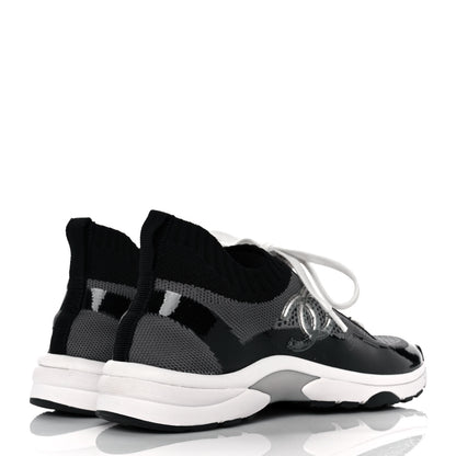 Chanel Mesh Suede Fabric Womens CC Sneakers 39 Grey White Black 4 of 8