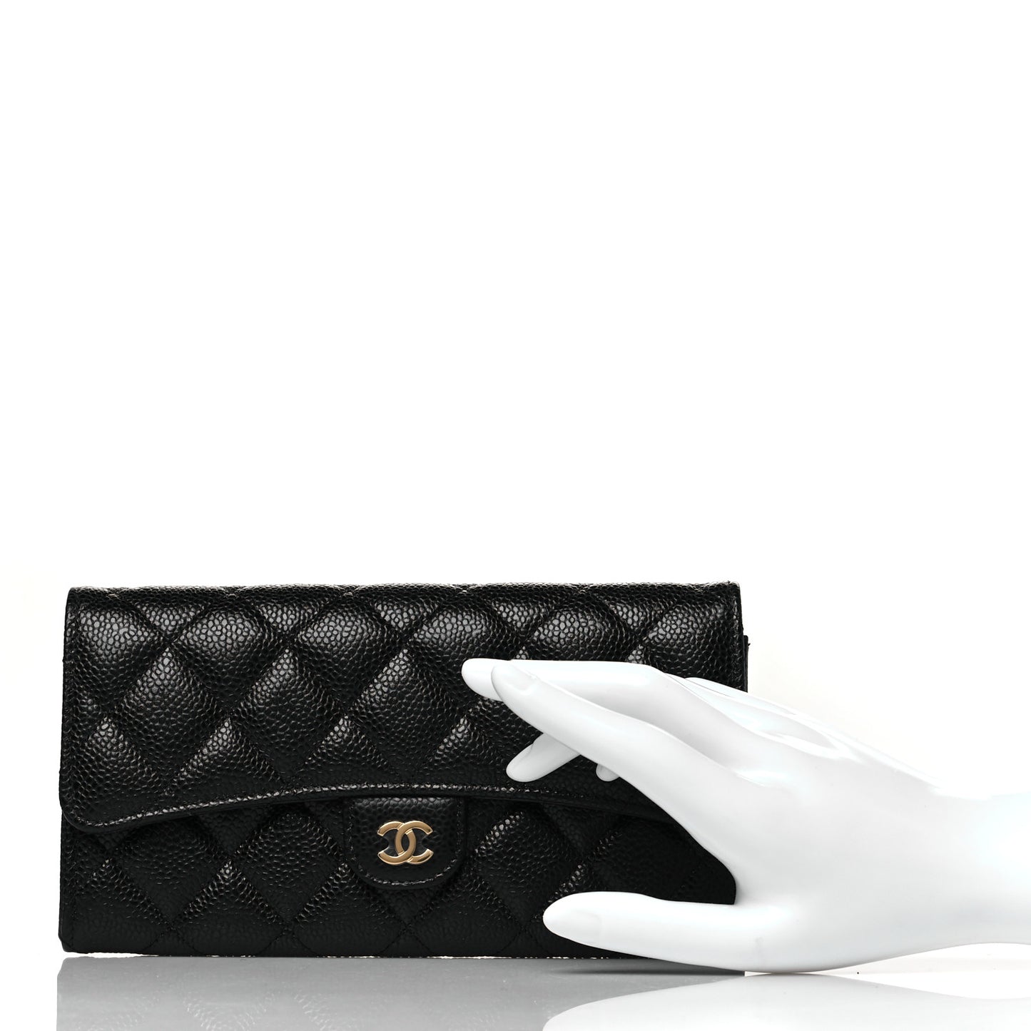 Caviar Quilted Large Gusset Flap Wallet Black