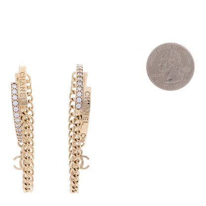 Chanel Metal Crystal Chain CC Hoop Earrings Gold 2 of 3