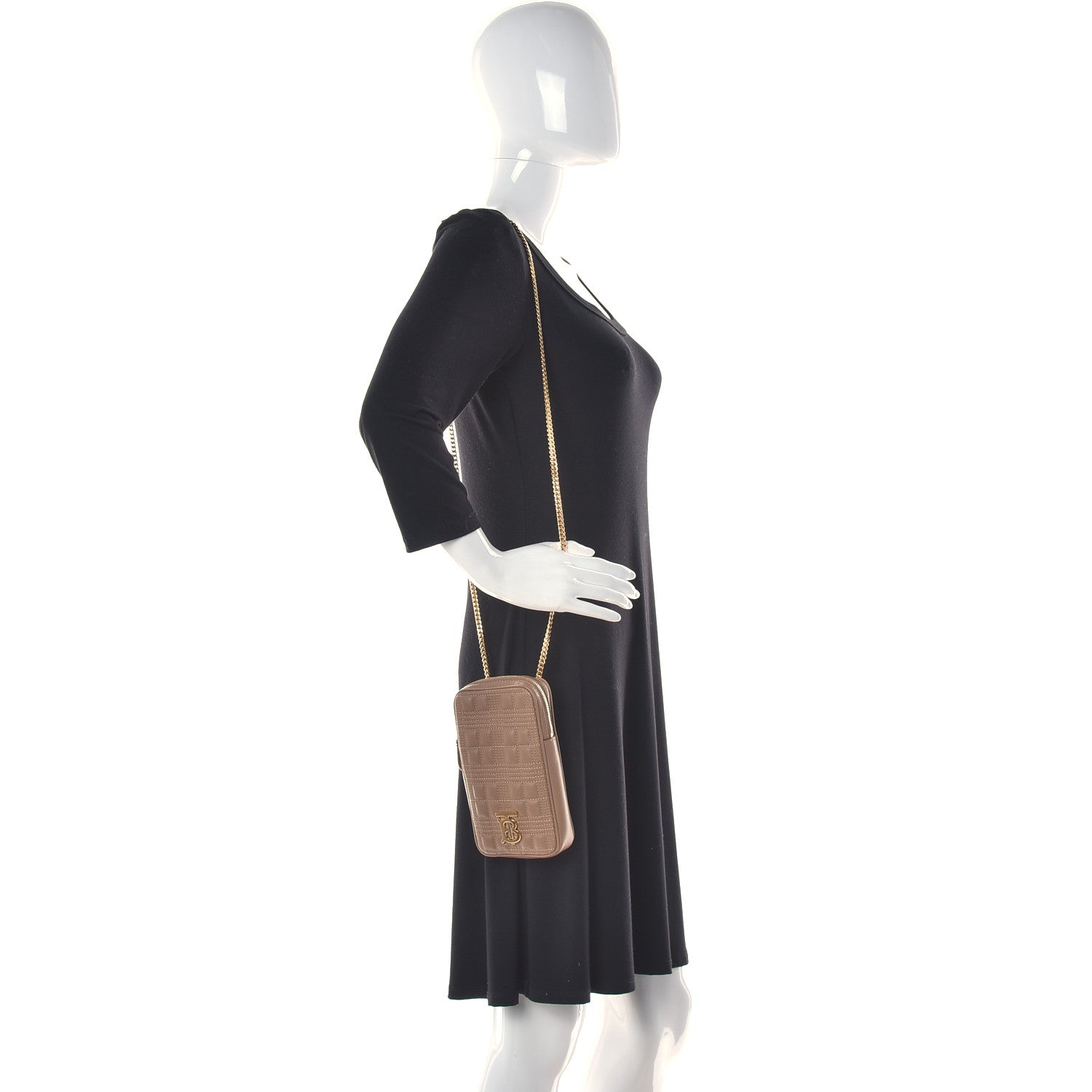 Burberry Lambskin Quilted Mini Lola Vertical Crossbody Bag Camel 2 of 9