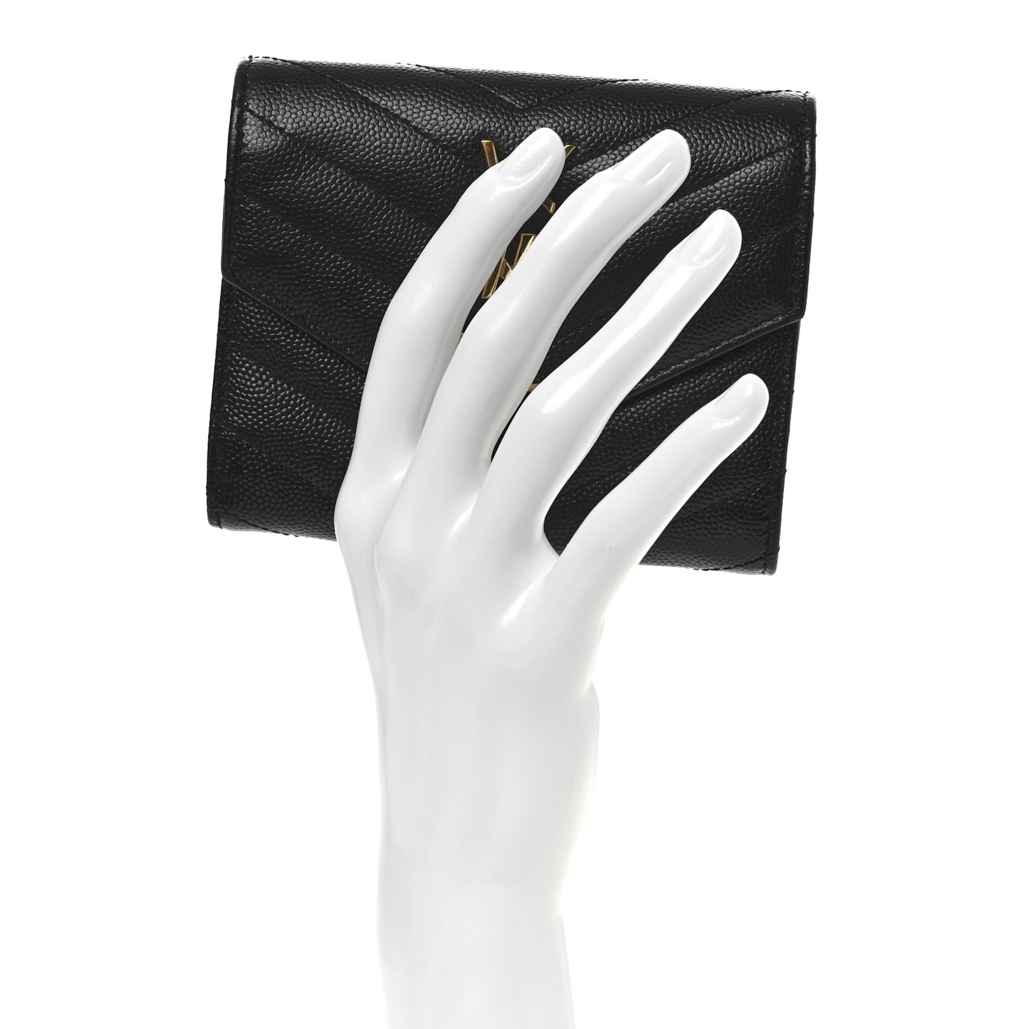 Grain De Poudre Matelasse Chevron Monogram Compact Tri Fold Wallet Black