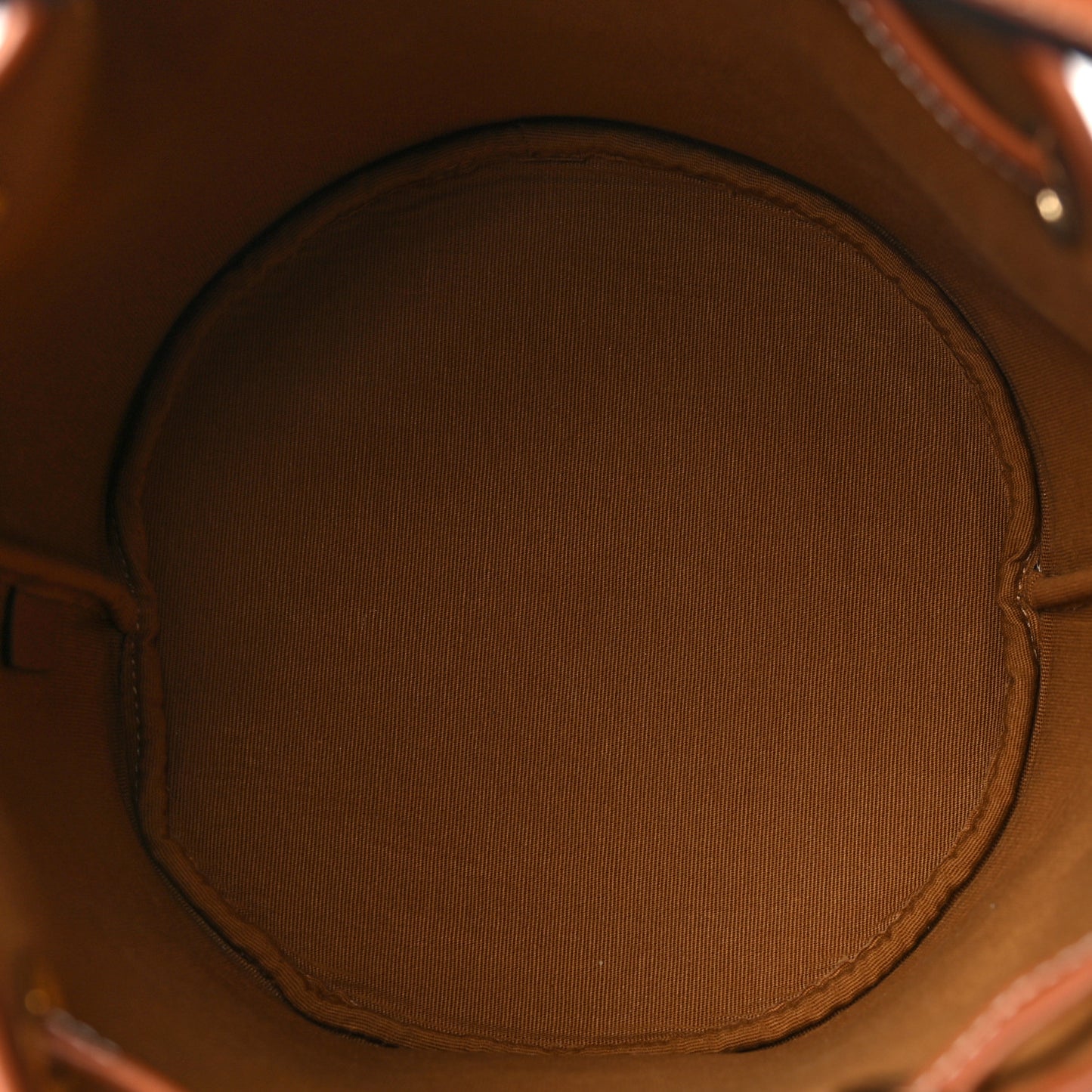 Triomphe Canvas Calfskin Clara Drawstring Bucket Bag Tan
