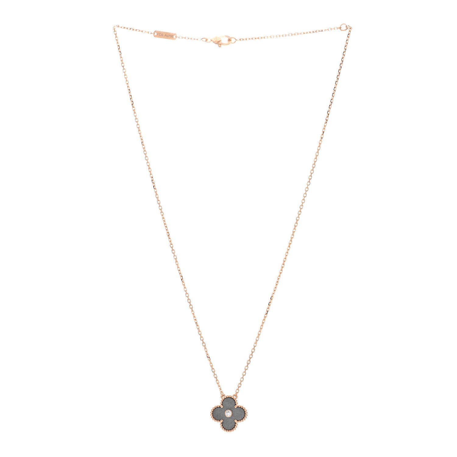 Van Cleef & Arpels 18K Rose Gold Diamond Silver Obsidian Vintage Alhambra Pendant Necklace 4 of 5