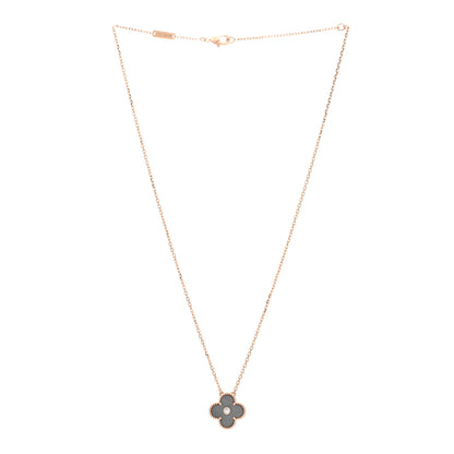 Van Cleef & Arpels 18K Rose Gold Diamond Silver Obsidian Vintage Alhambra Pendant Necklace 4 of 5