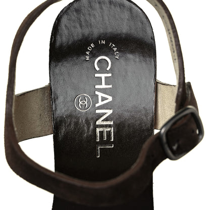 Chanel Suede Wooden Studded Platform Sandals 41 Brown 8 of 9