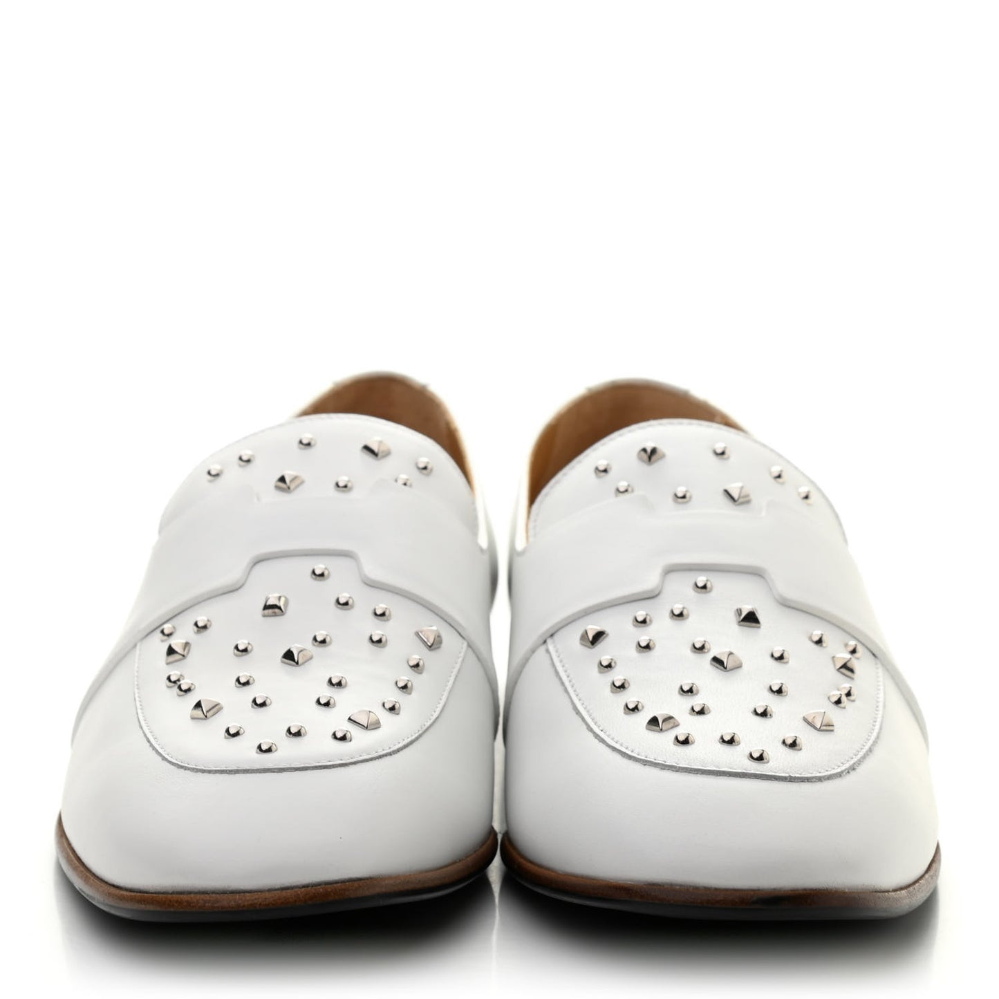 Calfskin Studded Womens Ancora Moccasin Loafers 40 White