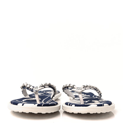 Chanel Canvas CC Chain Thong Sandals 39 Blue White 3 of 8