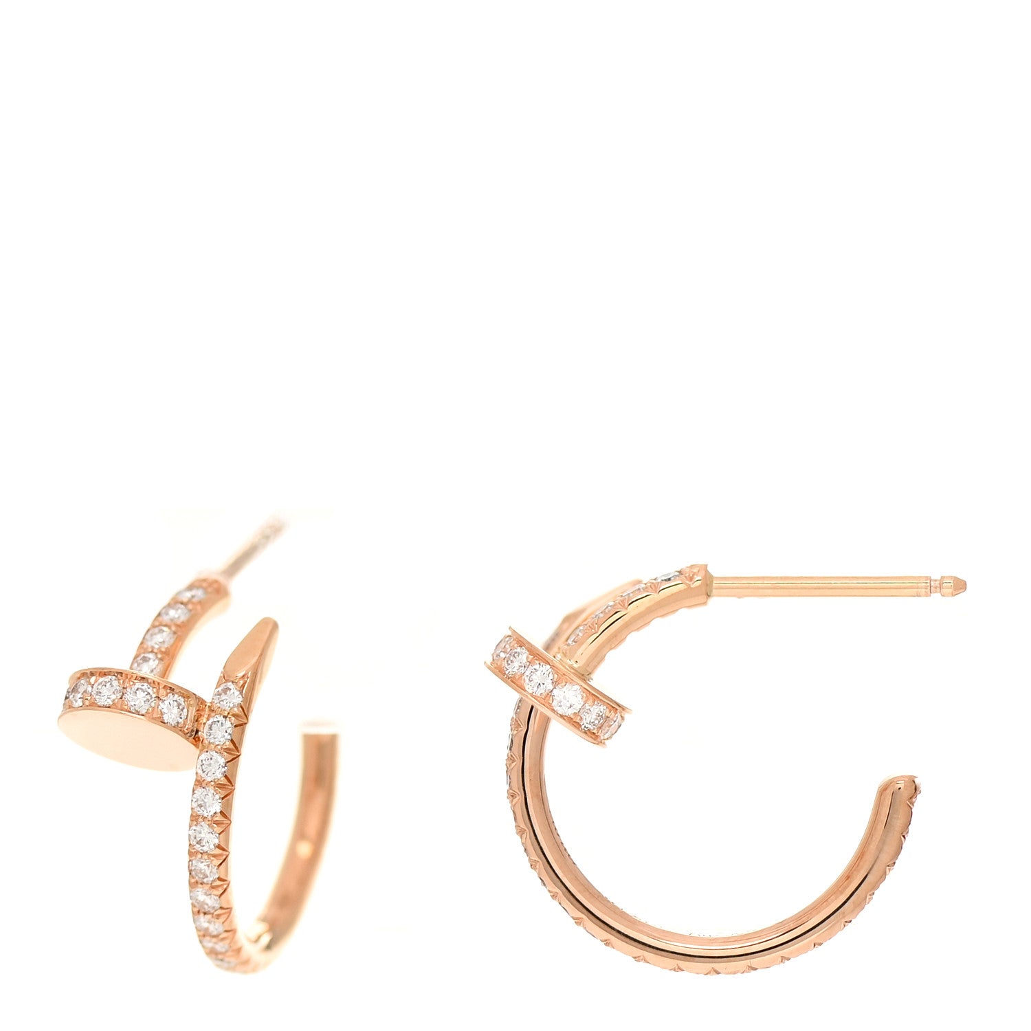 Cartier 18K Pink Gold Diamond Juste Un Clou Pave Hoop Earrings 1 of 6