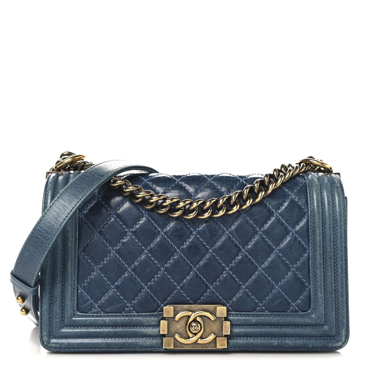 Chanel Aged Calfskin Quilted Medium Boy Flap Blue 1 of 11
