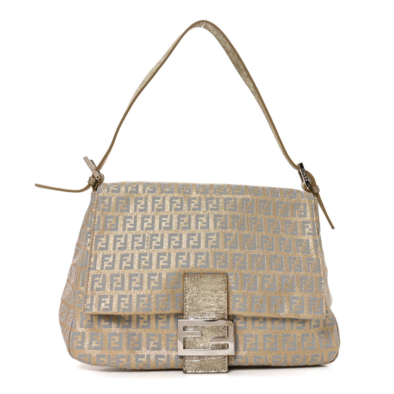 Fendi Metallic Jacquard Zucchino Suede Mama Baguette Peltro Argento Sabbia 1 of 10