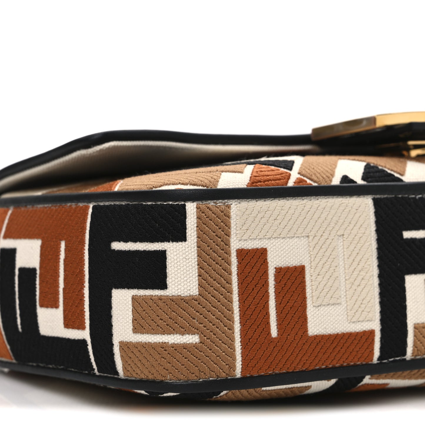 Canvas Vitello Seta FF Multicolor Embroidered Baguette Brandy Black