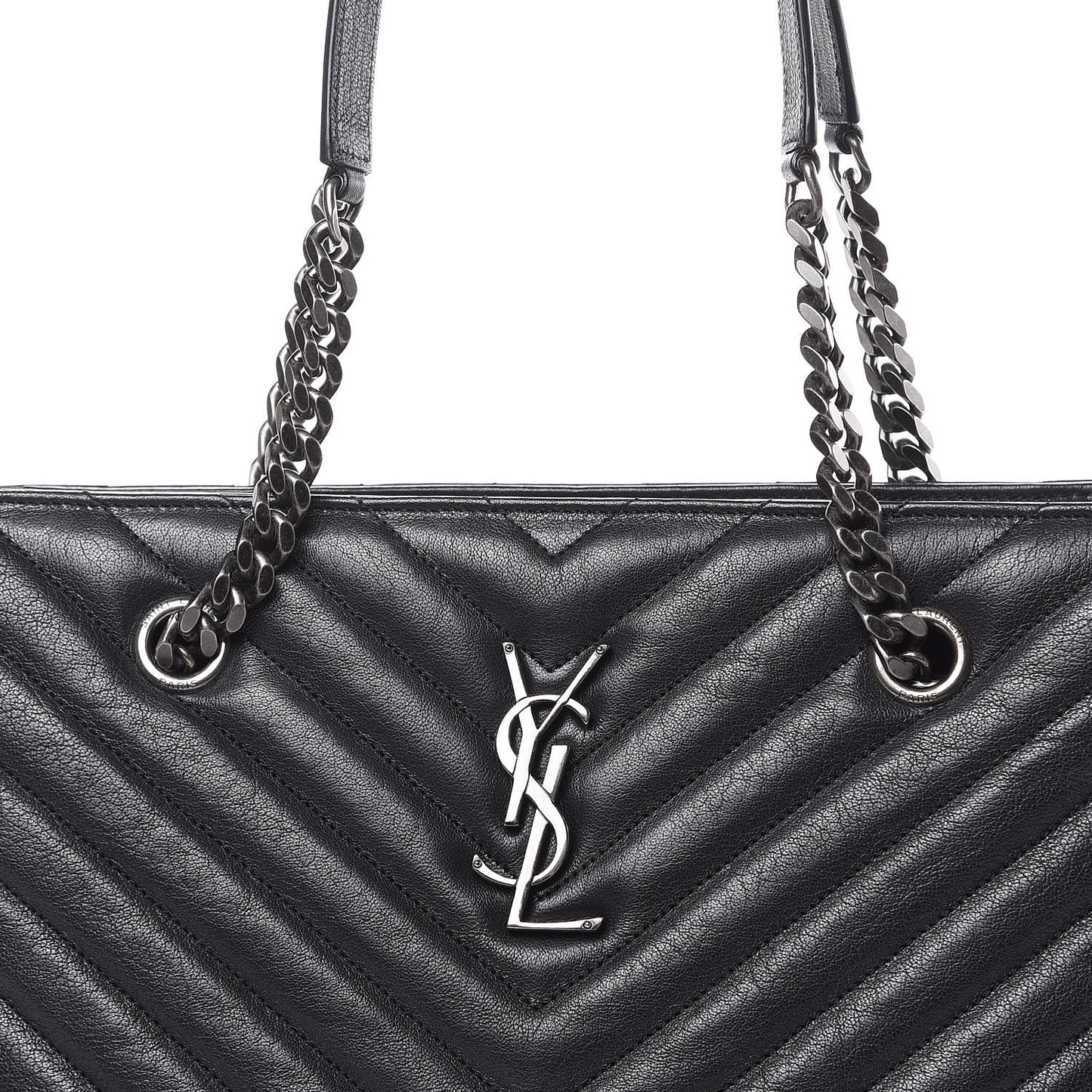 Sheepskin Matelasse Chevron Large Monogram Shopping Bag Black