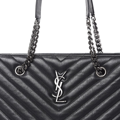 Saint Laurent Sheepskin Matelasse Chevron Large Monogram Shopping Bag Black 10 of 10
