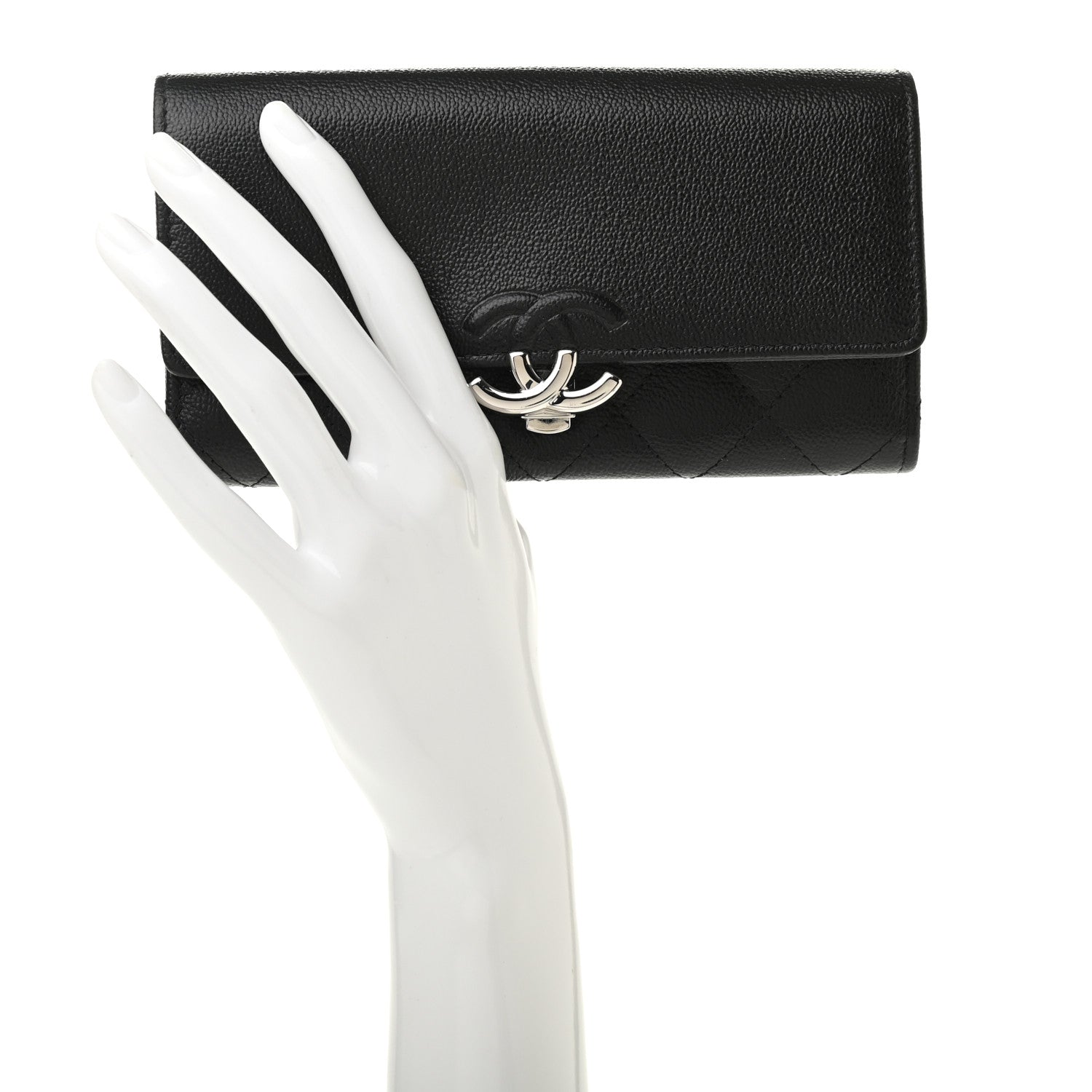Chanel Grained Calfskin Quilted CC Box Flap Wallet Black 2 of 8