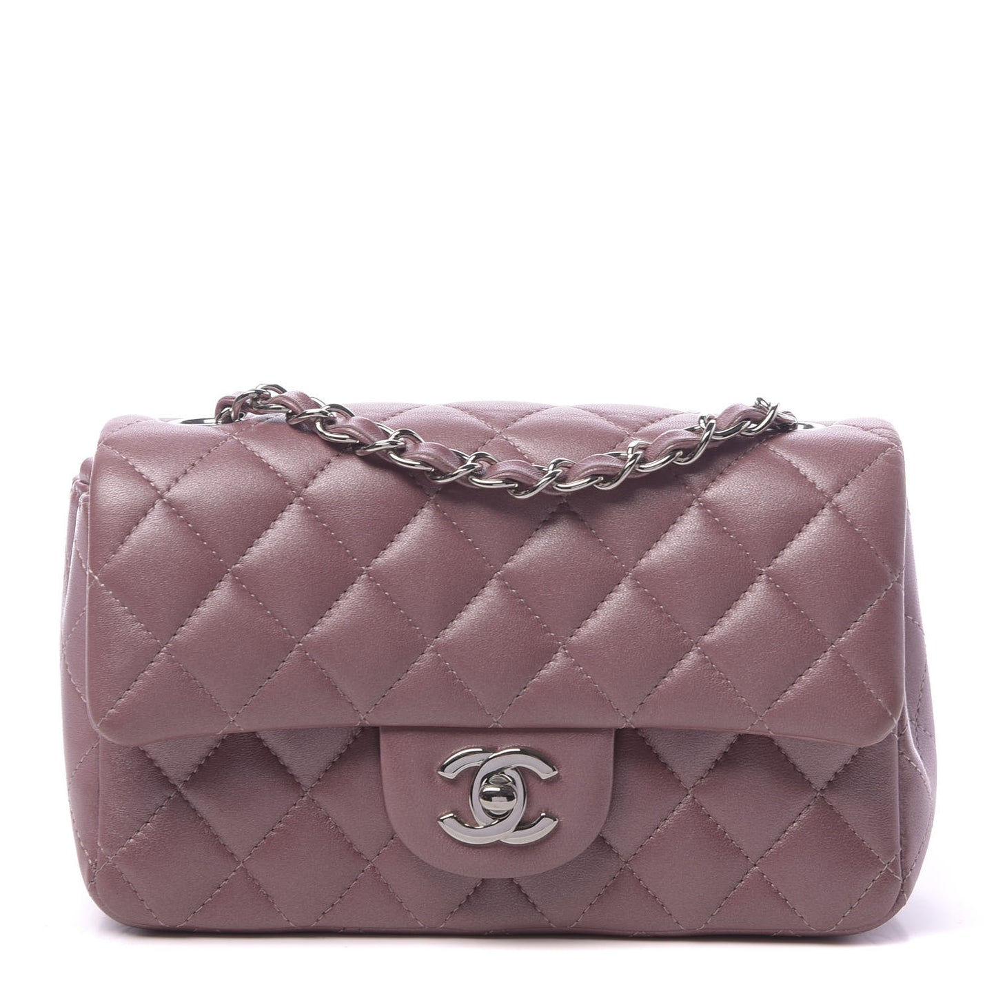 Metallic Lambskin Quilted Mini Rectangular Flap Pink