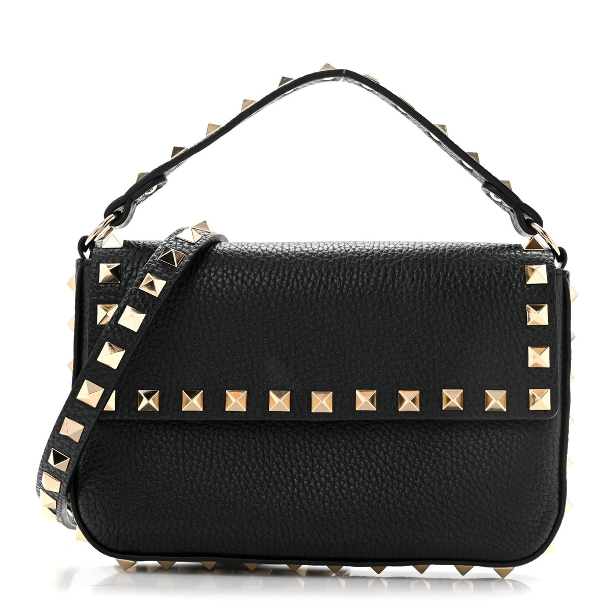 Grainy Calfskin Rockstud Crossbody Pouch Black