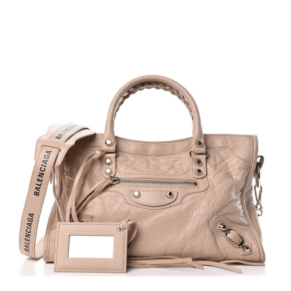 Balenciaga Agneau Classic Silver Hardware S City Logo Strap Light Beige Black 1 of 14