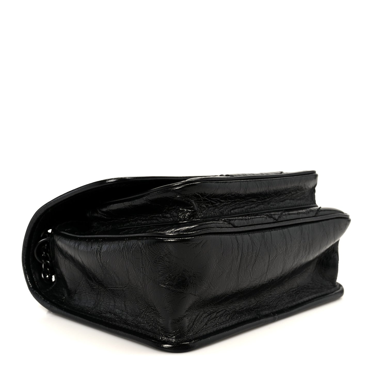 Crinkled Calfskin Matelasse Monogram Baby Niki Chain Satchel Black