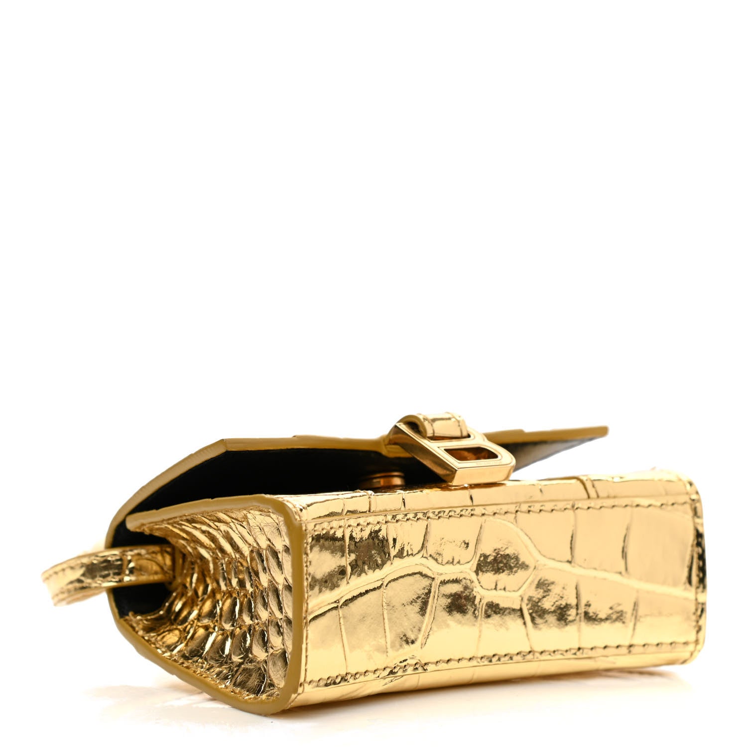 Balenciaga Metallic Calfskin Crocodile Embossed Hourglass Top Handle Bag Mini Gold 4 of 8