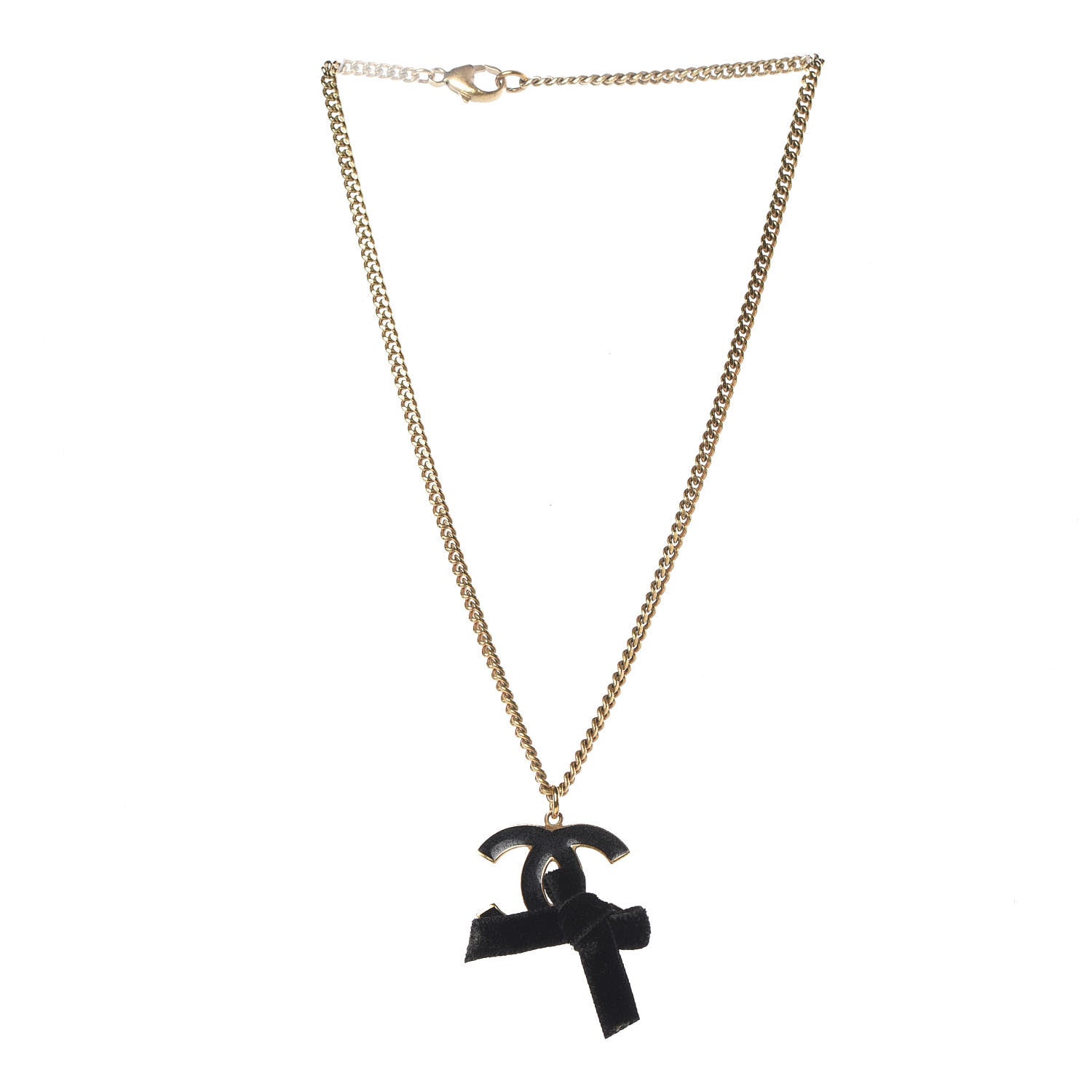 Chanel Enamel Velvet CC Bow Necklace Black Gold 3 of 7
