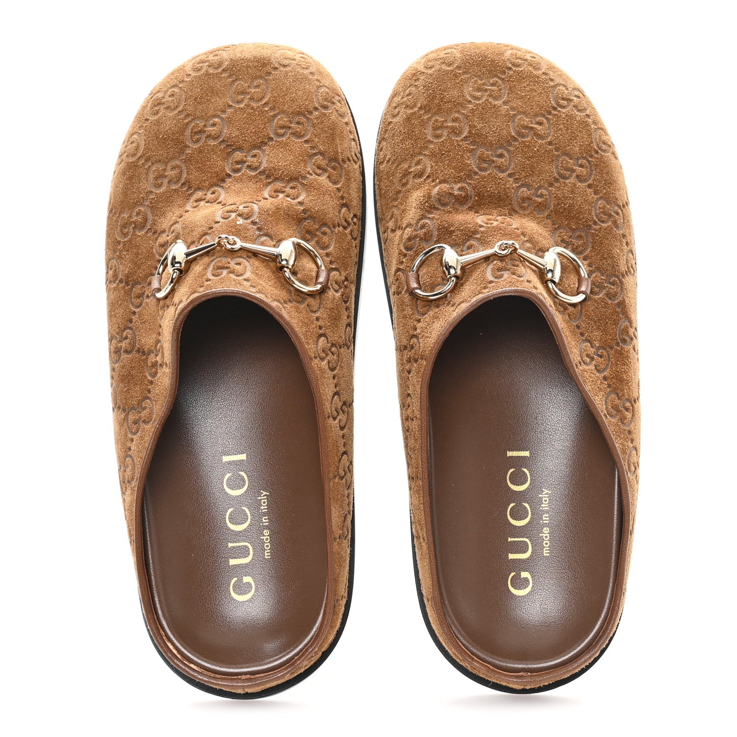Suede GG Guccissima Womens Horsebit Mules 38 Brown