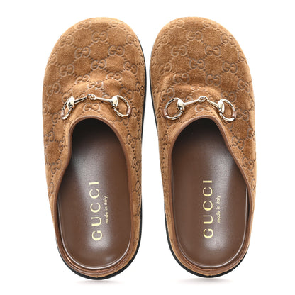 Gucci Suede GG Guccissima Womens Horsebit Mules 38 Brown 2 of 9
