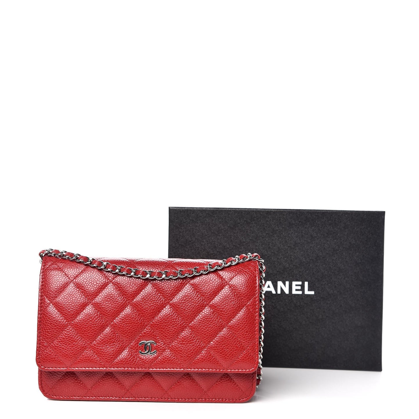Caviar Quilted Wallet on Chain WOC Red