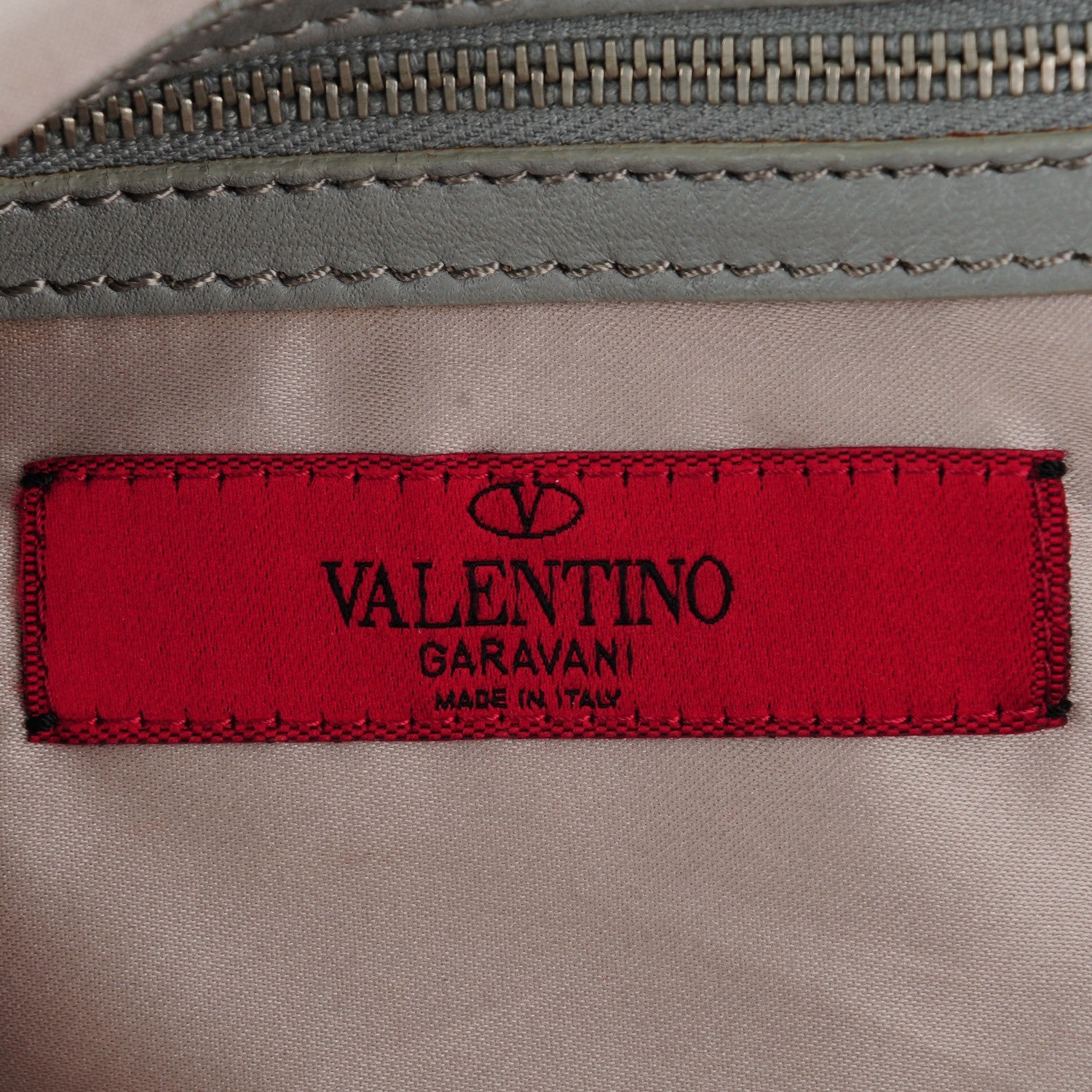 Valentino Garavani Nappa Leather Crystal Rose Glam Tote Gray 6 of 9