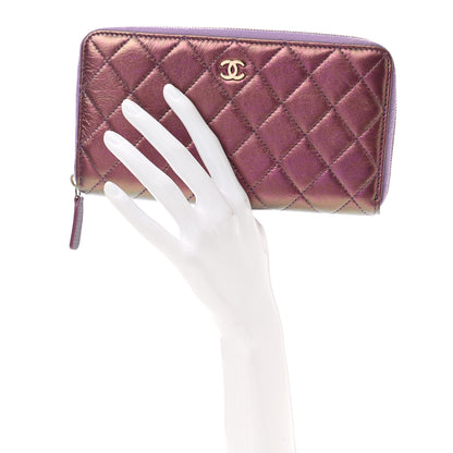 Chanel Iridescent Lambskin Quilted Large Gusset Zip Around Wallet Purple 2 of 9