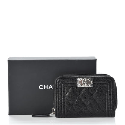 Chanel Caviar Quilted Boy Zip Around Coin Purse Wallet Black 8 of 8