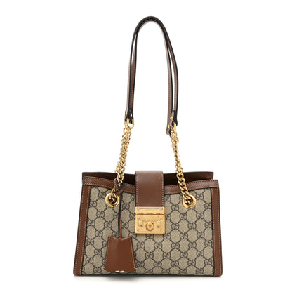 Gucci GG Supreme Monogram Calfskin Small Padlock Tote Beige Ebony Tuscany 1 of 17